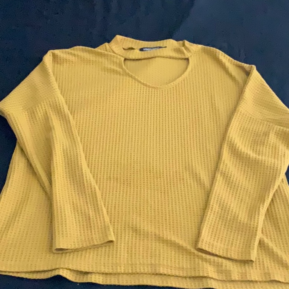 Yellow Waffle Knit Long Sleeve Top